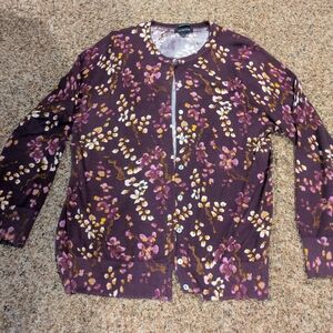 Lands' End Purple Floral Cardigan